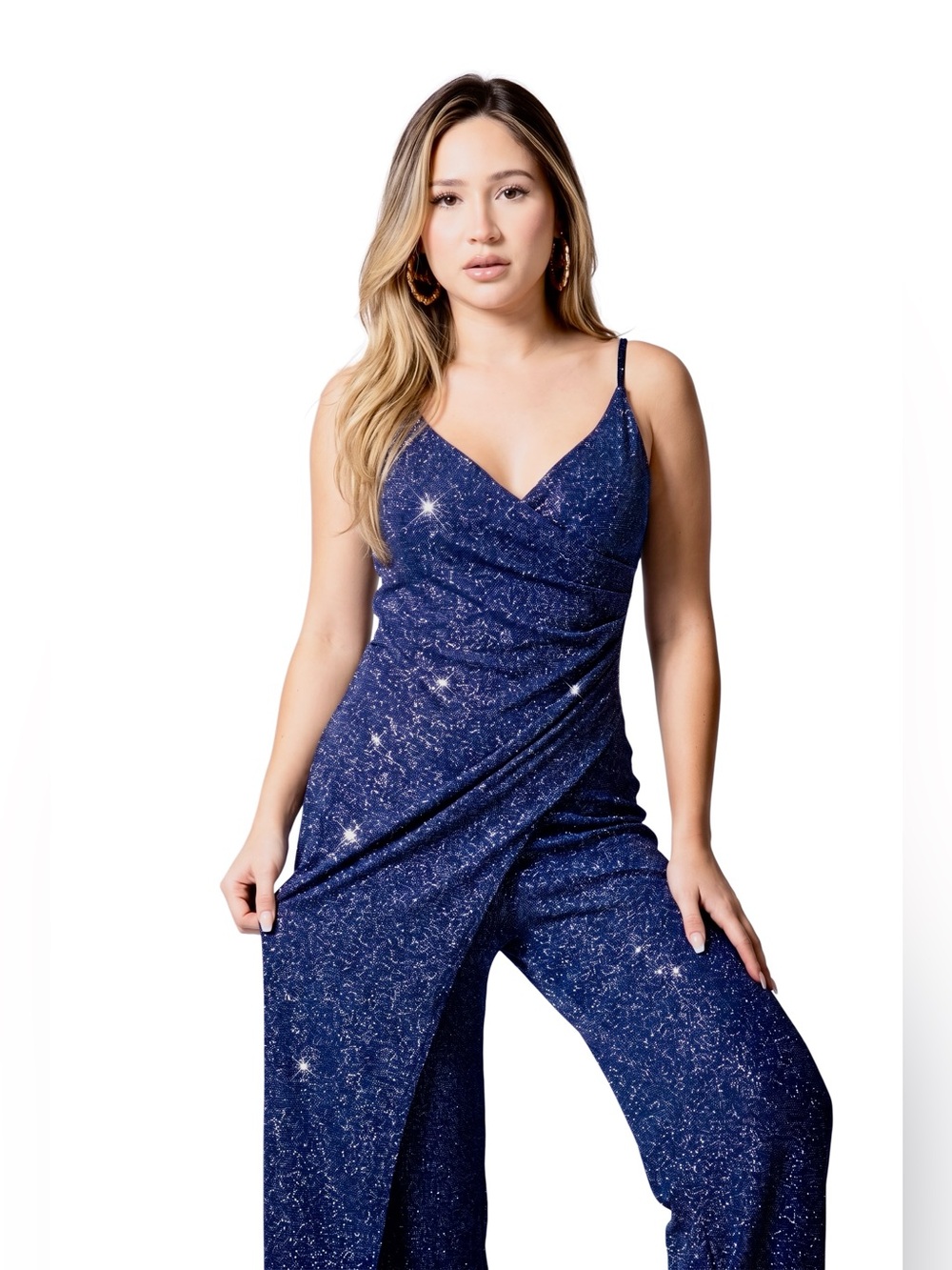 VENUS Blue Sparkle Wrap Jumpsuit
